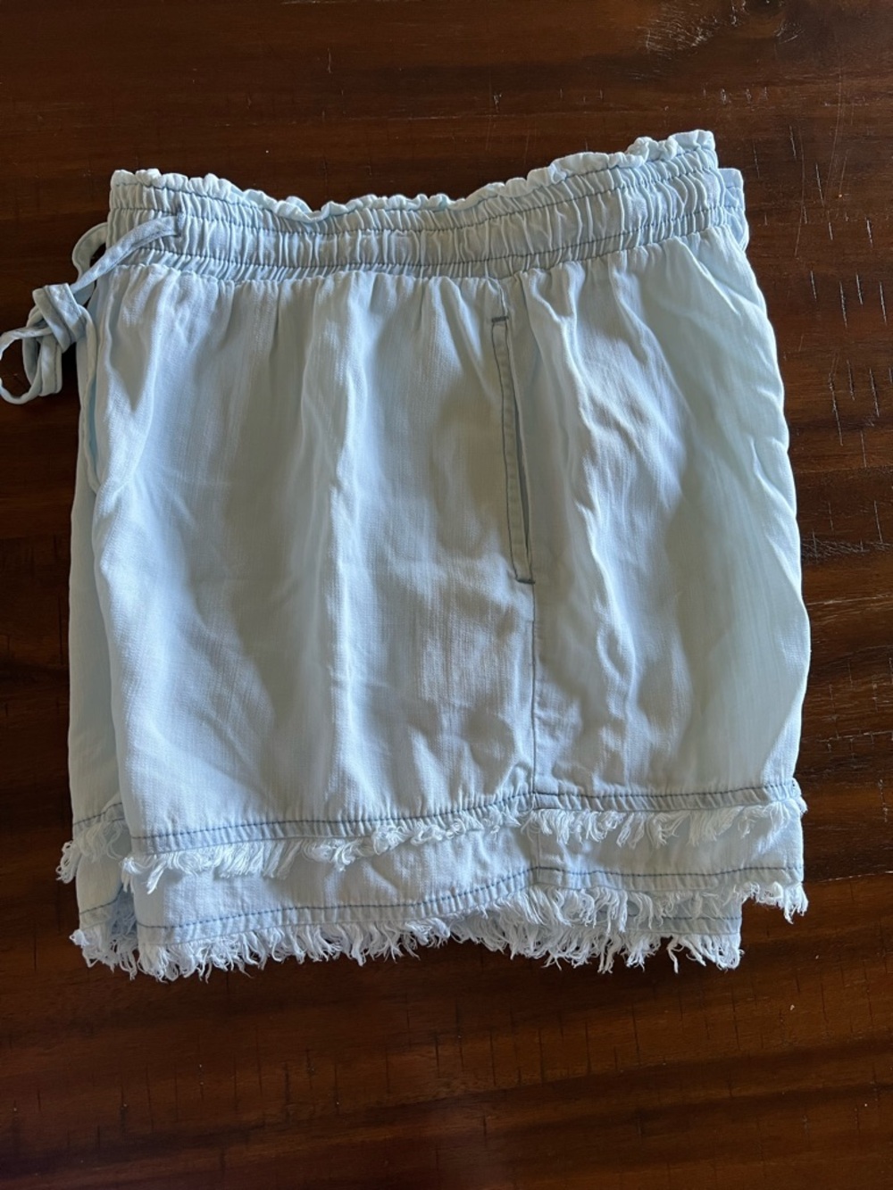 Thread & Supply Pale Blue Drawstring Frayed-Hem Shorts
